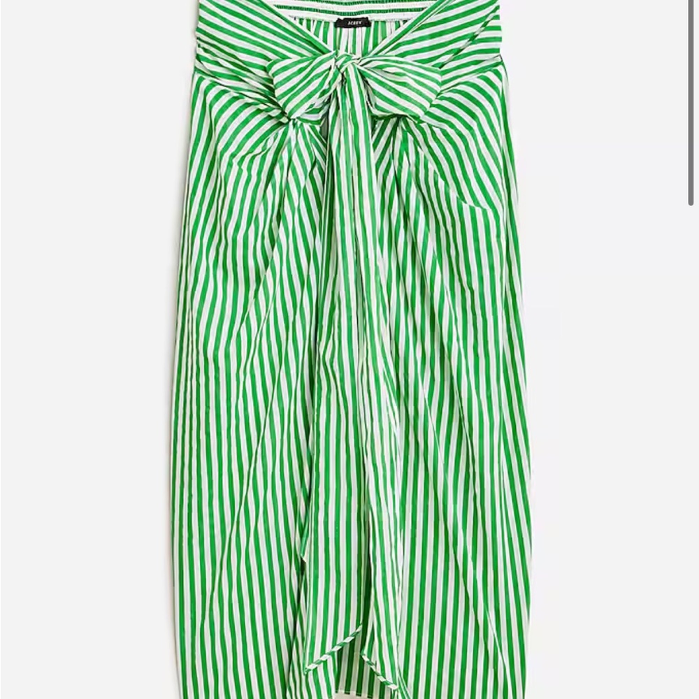 J. Crew Green and White Striped Swim Sarong